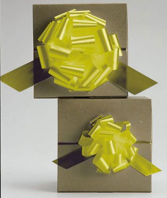 Yellow Satin Perfect Pull Bows, 18 Loops, 4' - Gifts Baskets Wholesale Supplies Shop