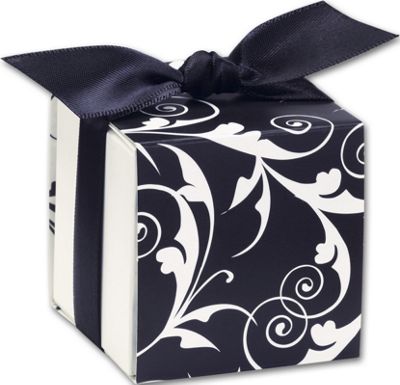 Black & White Reversible Flourish Wrap Favor Boxes, 2x2x2' - Gifts Baskets Wholesale Supplies Shop