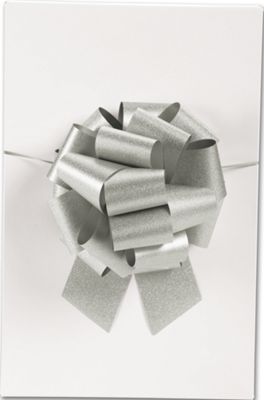 Silver Super Glitter Pull Bows, 8' Bow, 20 Loops - Gifts Baskets Wholesale Supplies Shop