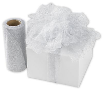 Silver Sparkle Tulle, 6' x 25 Yds - Gifts Baskets Wholesale Supplies Shop