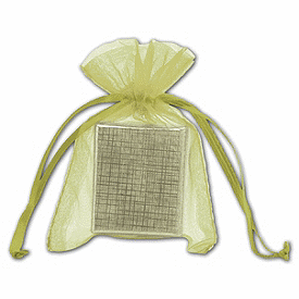 Complete dimensions are 3 W x 4 H, with 2 7/8 W x 2 3/4 H usable space inside.,12 bags per pack.,Made of sheer 100% nylon organza.,Matching drawstring ribbon.,A sample is available for this product for a nominal delivery fee of $5.00 (plus applicable sales tax).  Please contact customer service if you would like to order a sample.  This will be processed net 15 unless otherwise indicated.,Made in China.,Fast, pretty, efficient, and popular with customers and business owners alike: our extra small Apple Green Organdy Bags with satin drawstring ribbons.