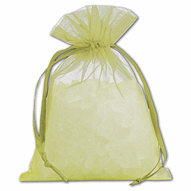 Complete dimensions are 4 W x 5 1/2 H, with 3 7/8 W x 4 H usable space inside.,12 bags per pack.,Made of sheer 100% nylon organza.,Matching drawstring ribbon.,Made in China.,Fast, pretty, efficient, and popular with customers and business owners alike: our small Apple Green Organdy Bags with satin drawstring ribbons.
