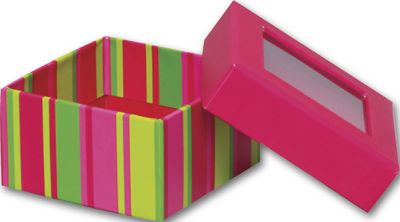 Festive Stripe Rigid Gourmet Window Boxes, Small - Gifts Baskets Wholesale Supplies Shop