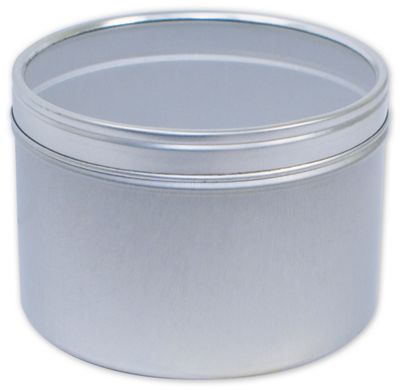 Silver Tin Cans with Clear Lids, 3 1/16' Dia x 1 15/16' H - Gifts Baskets Wholesale Supplies Shop