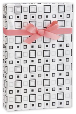 Black & Silver Squares Gift Wrap, 24' x 417' - Gifts Baskets Wholesale Supplies Shop