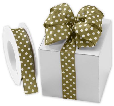 White Polka Dots on Taupe Wired Ribbon, 1' x 22 Yds - Gifts Baskets Wholesale Supplies Shop