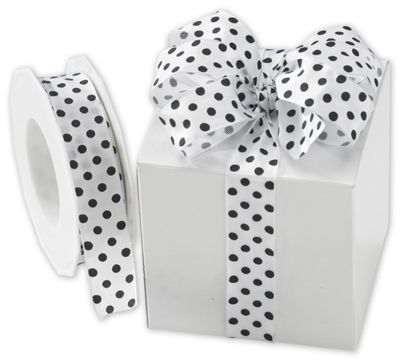 Black Polka Dots on White Wired Ribbon, 1' x 22 Yds