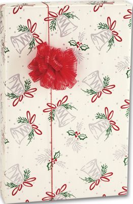 Winter Bells Gift Wrap, 24' x 417' - Gifts Baskets Wholesale Supplies Shop