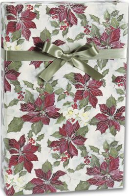 Painterly Poinsettias Gift Wrap, 24' x 100' - Gifts Baskets Wholesale Supplies Shop