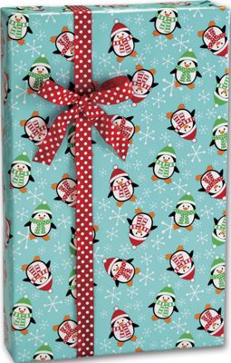 Roly Poly Penguins Gift Wrap, 24' x 100' - Gifts Baskets Wholesale Supplies Shop