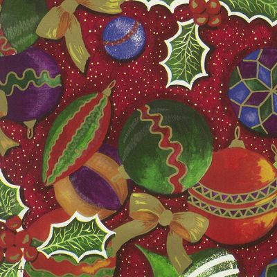 Ornaments & Holly Gift Wrap, 24' x 417' - Gifts Baskets Wholesale Supplies Shop