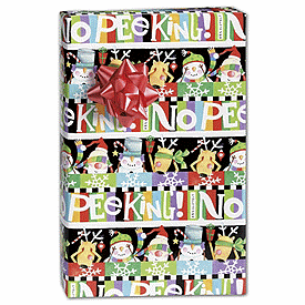24 x 100',A two-sided option with double the versatility: Absolutely No Peeking Reversible Gift Wrap Cutter Roll features the words No Peeking on one side, solid red on the other.,1 roll of gift wrap.,Made of 50# white paper.,10% post-consumer recycled content.,Recyclable.,Please allow 3 - 5 business days for processing. Product ships from a separate warehouse. Additional time might be required during peak holiday season.,20% restocking fee if item is returned.,Cutter box not included.,Made in USA.