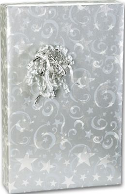 Silver Stars/Metallized Kraft Gift Wrap, 24' x 417' - Gifts Baskets Wholesale Supplies Shop
