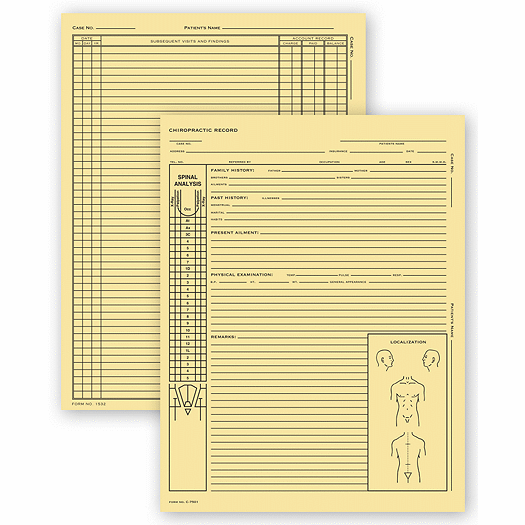 Chiropractic Exam Records, Spinal Diagram, Card File Fold