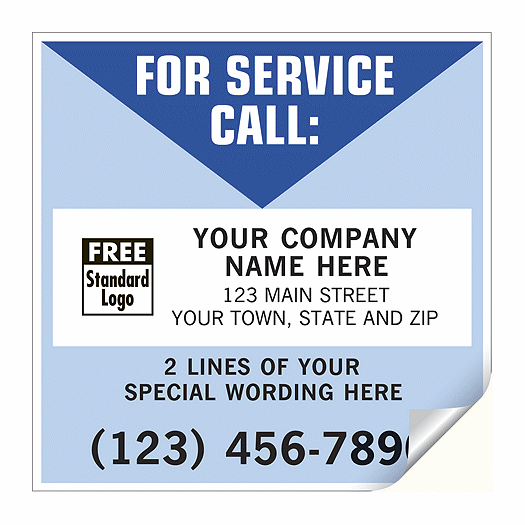 For Service Call Labels, Vinyl, White/Blue