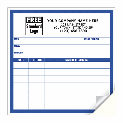 Large Service Record Labels, White with Blue Border