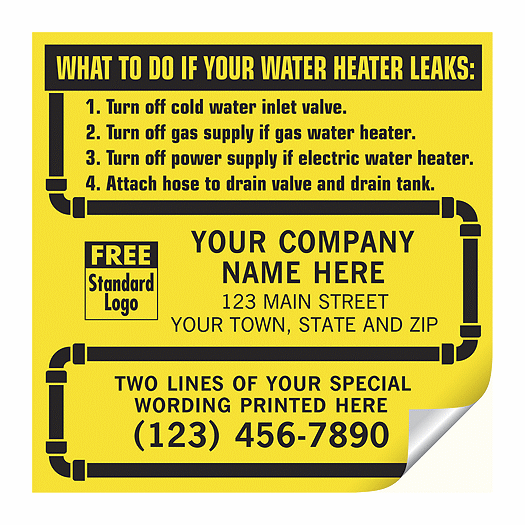 Water Heater Service Labels, with Pipe Border, Vinyl