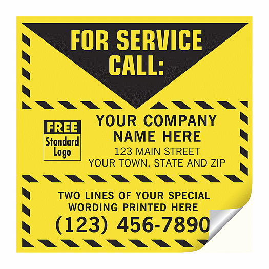 For Service Call Label, Yellow with Safety Border, Vinyl