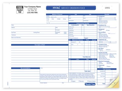 11 x 8 1/2 HVAC Service Order, Horizontal