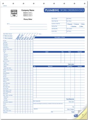 8 1/2 x 11 Plumbing Invoice – Invoice with Checklist