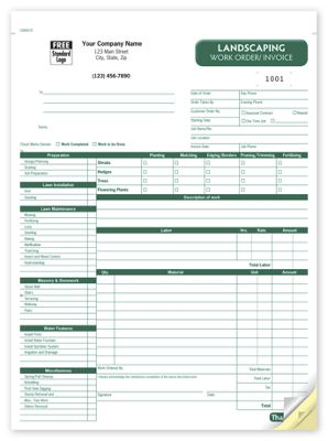 8 1/2 x 11 Landscaping Work Order Invoice