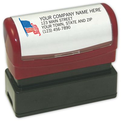 Name & Address with American Flag - Pre-Inked - Office and Business Supplies Online - Ipayo.com