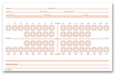 Dental Exam Card File Record, Numbered Teeth System C