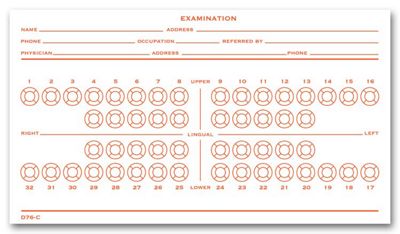 3 1/2  X 6 Dental Exam Record Slips, Numbered Teeth System C