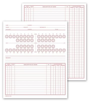 8 x 9 1/2 Dental Exam Record, Numbered Teeth System C, Folder Style