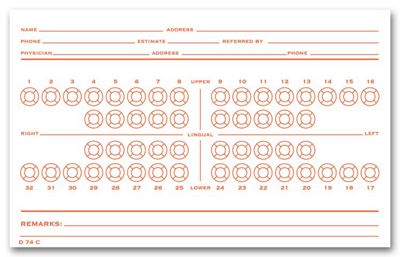 5 X 8 Dental Exam Card File Record, Numbered Teeth System C