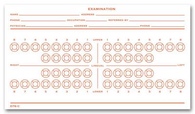 4 1/2  X 8 Dental Exam Record Slips, Numbered Teeth System B