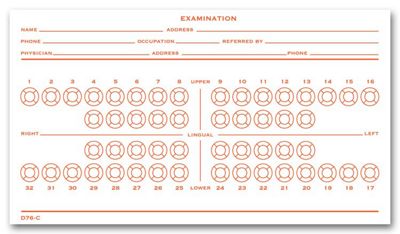 Dental Exam Record Slips, Numbered Teeth System C