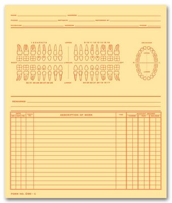 5 x 8 Dental Exam Record, Numbered Teeth System C, Folder Style