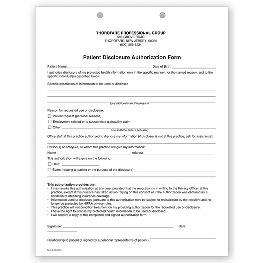 Two-Part Patient Disclosure Authorization HIPAA Form - Office and Business Supplies Online - Ipayo.com