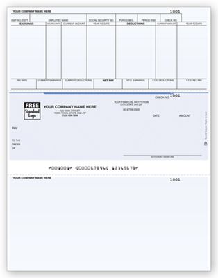 8 1/2 x 11 Laser Middle Payroll Check