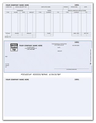 8 1/2 x 11 Laser Middle Payroll Check