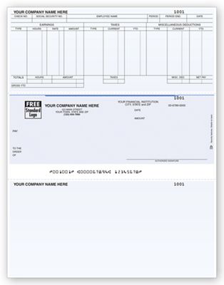 8 1/2 x 11 Laser Middle Payroll Check