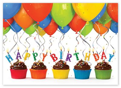 Balloons & Cupcakes Happy Birthday Cards