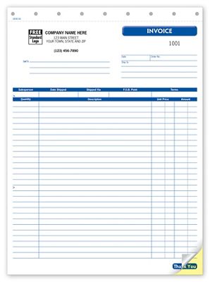 8 1/2 x 11 Shipping Invoice, Large