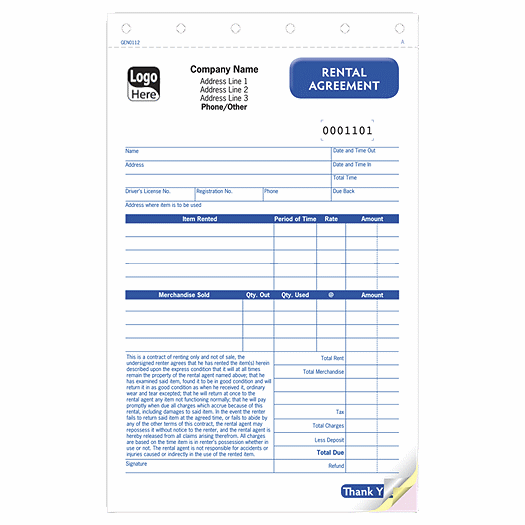 Rental Agreement 5 2/3 x 8.5