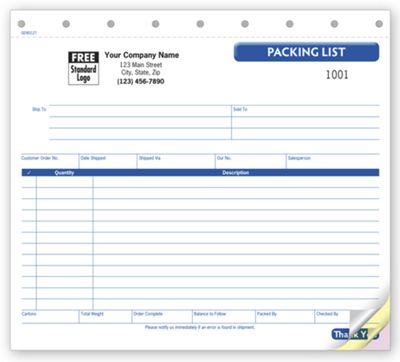 8 1/2 x 7 Packing List