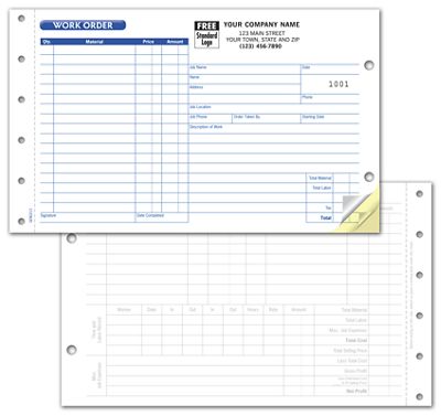 8 1/2 x 5 2/3 Job Work Order, Side Stub