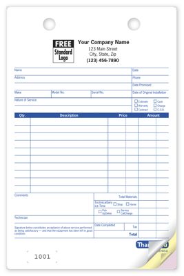 5 1/2 x 8 1/2 Register Form Service Order