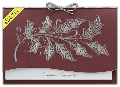 Etched Holly Laser Cut Holiday Cards