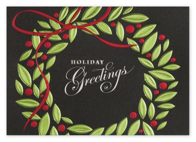 7 7/8 x 5 5/8 Greetings in Green Holiday Cards