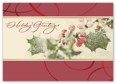 7 7/8 x 5 5/8 Frosted Holly Holiday Cards