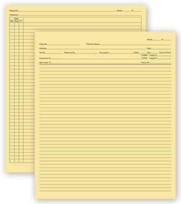 9 1/2 x 8  full sheet  (5 x 8  folded) General Patient Exam Records, Folder, w/o Account Record