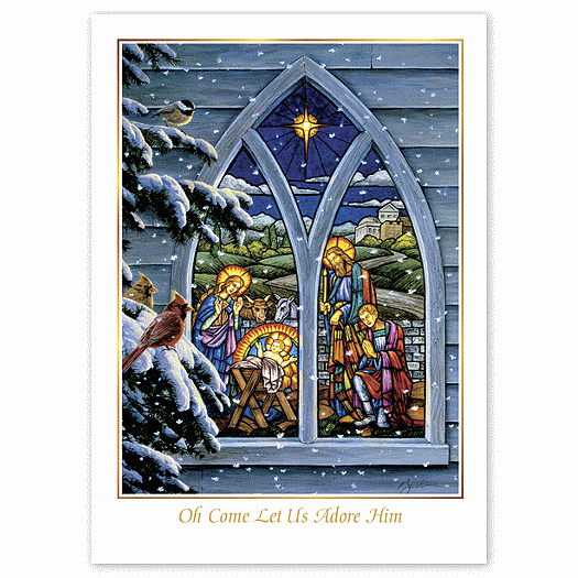 Stained Glass Nativity Christmas Cards