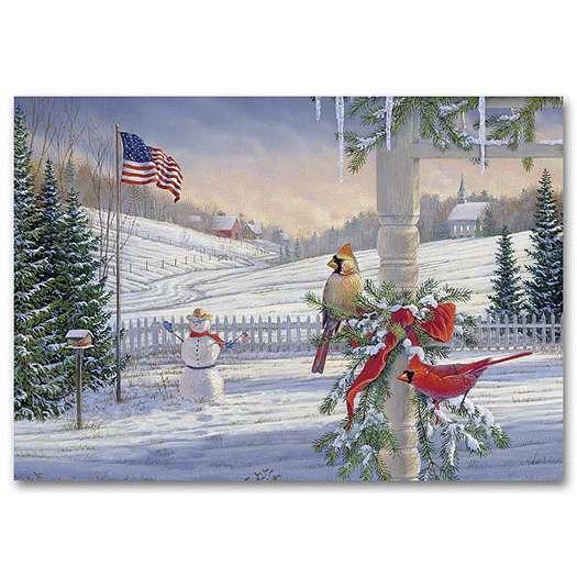 Countryside Cardinals Patriotic Holiday Cards