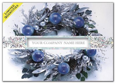 Icy Blue Wreath Business Holiday Card - Office and Business Supplies Online - Ipayo.com